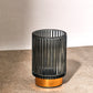 Grey Ribbed Candle Holder With Gold Base