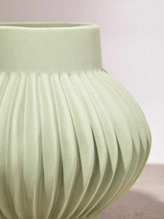 Stoneware Ribbed Vase Green
