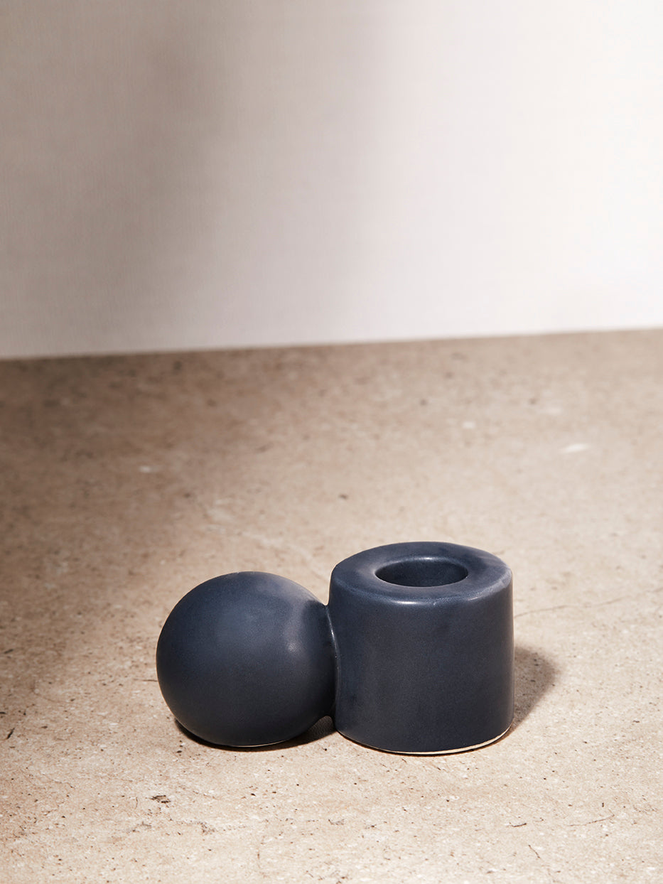 Candle Holder With Round Handle Navy