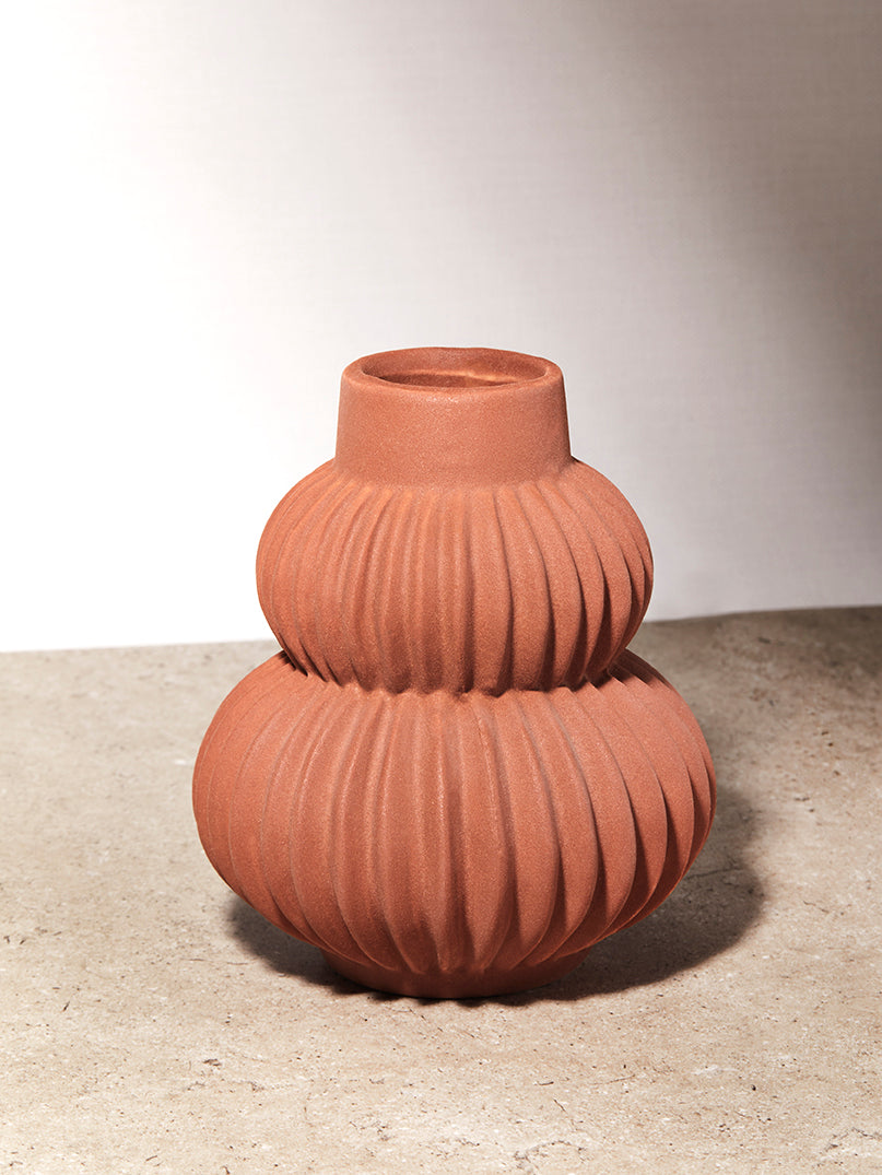 Terracotta Ribbed Vase